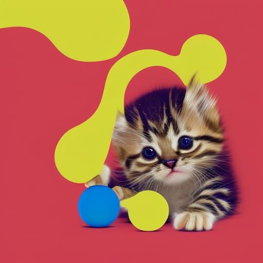 a cute tiny kitten playing with a ball of yarn