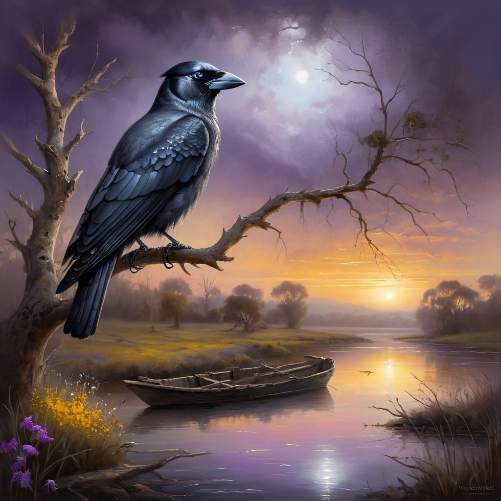 Jackdaw perched on a branch