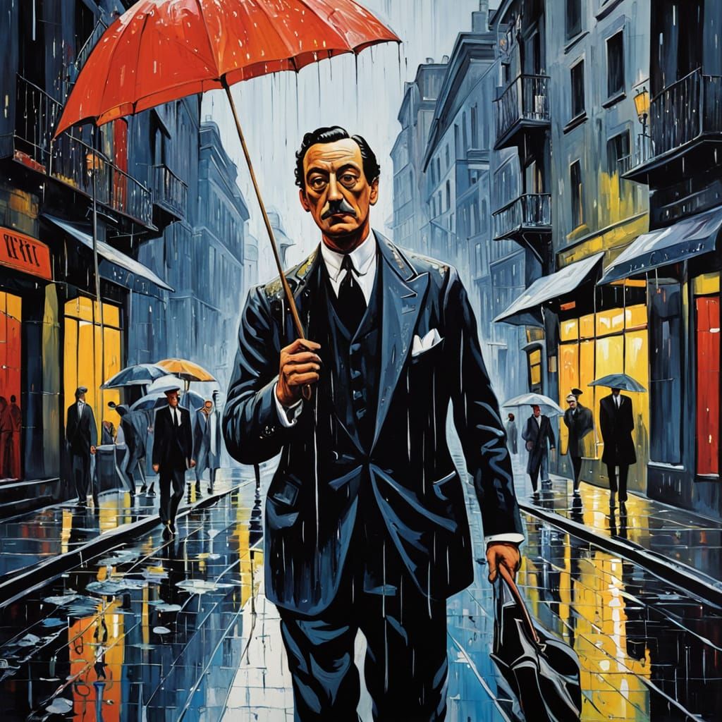 Man in black in the rain