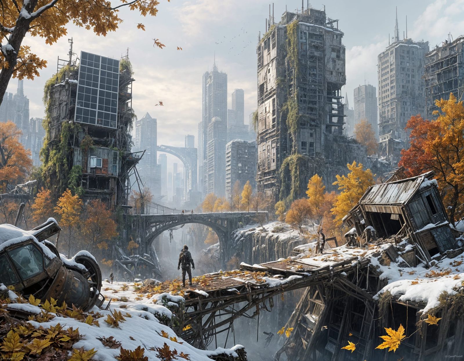 Ethereal Autumn Dystopian Cityscape Rebuilt