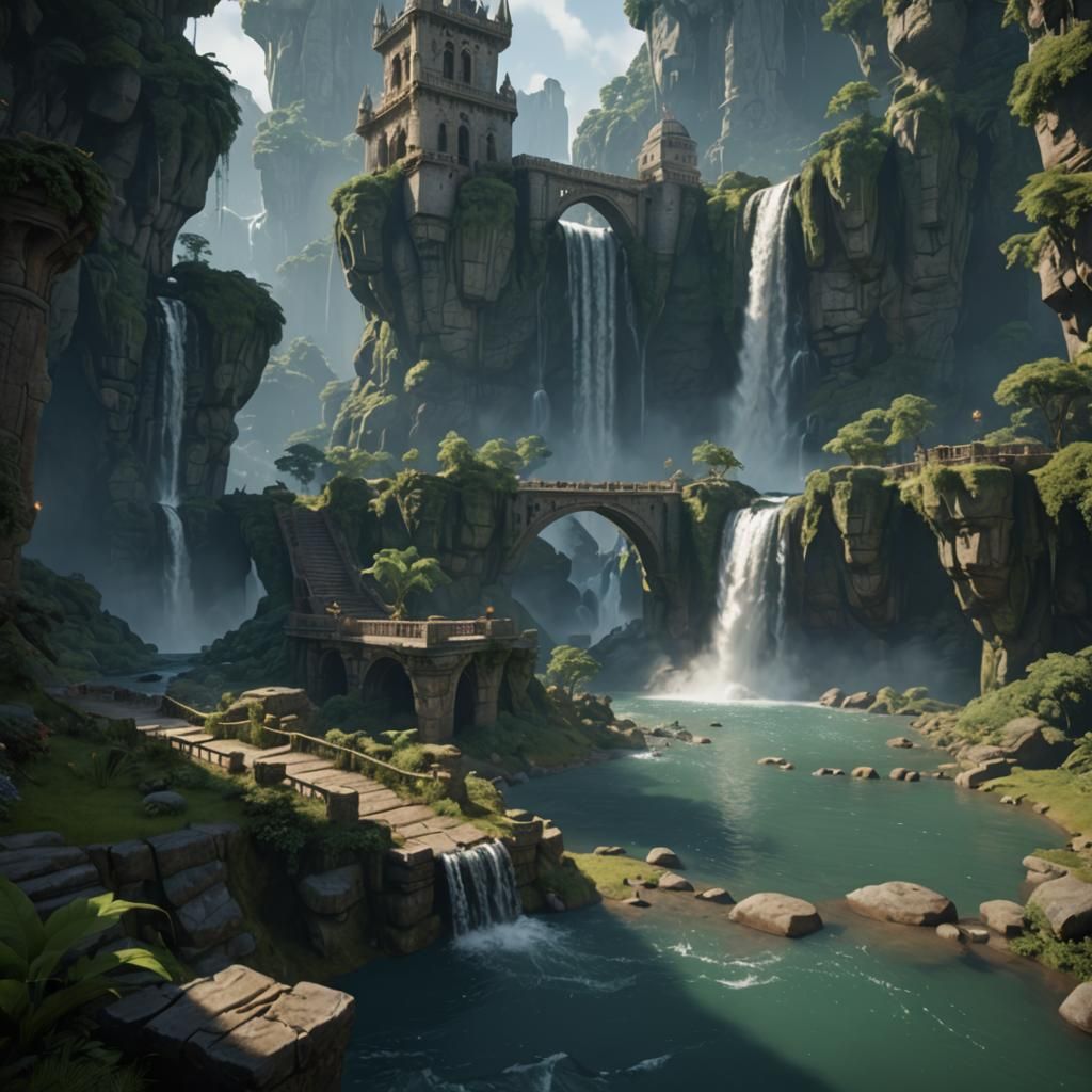 naboo waterfalls,bridges, castle. 3D Game Cinematic Feel, Ep...