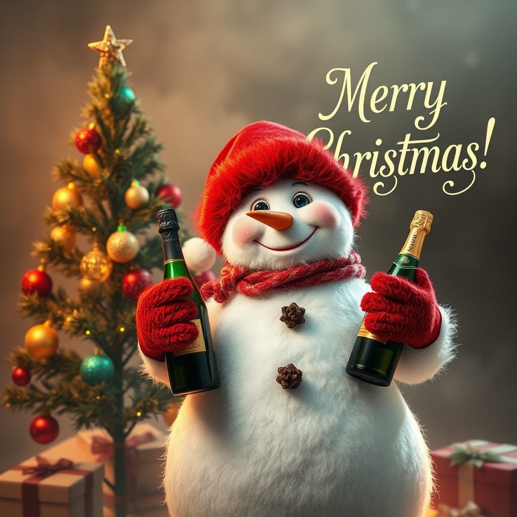a cartoon Drunk Snowman
