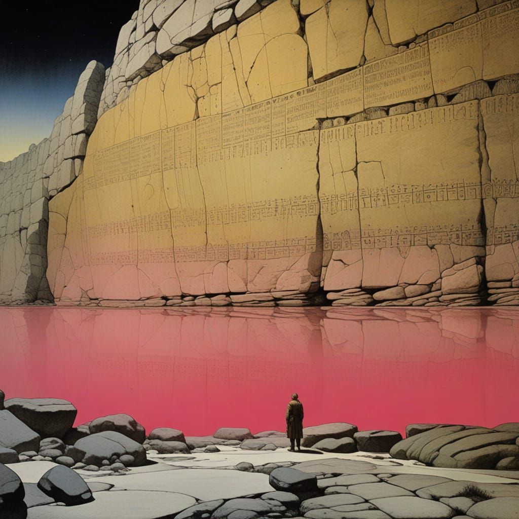 Ancient Hieroglyphics in a Surreal Landscape