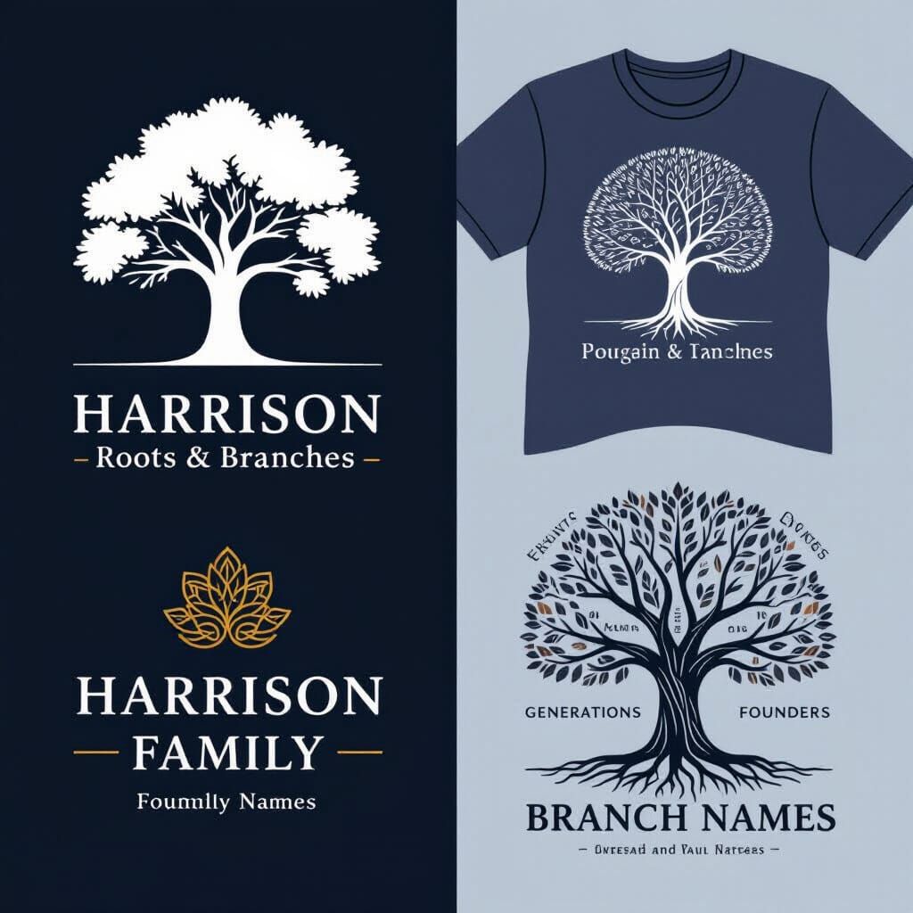 Design 3 family reunion tshirts for me with two different color options for each selection for the Harrison Family reunion. Also give the sh...