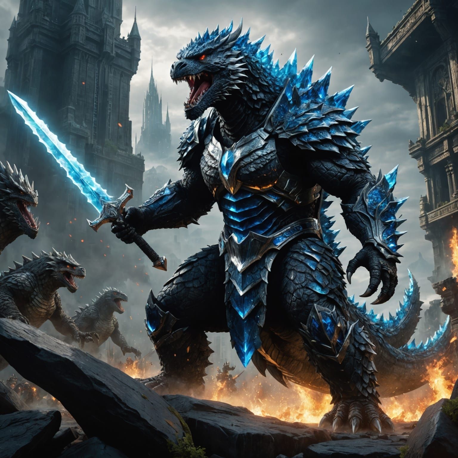 Godzilla with Crystal Armor and Sword Roaring