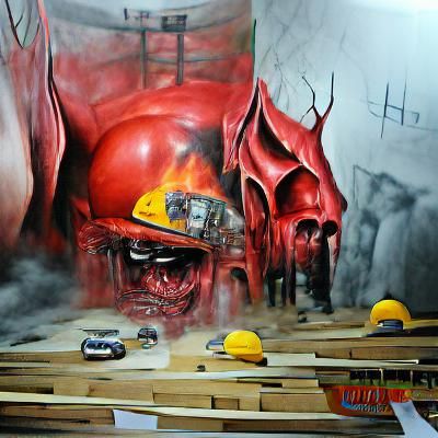 Hell under construction concept art detailed painting hyperr...