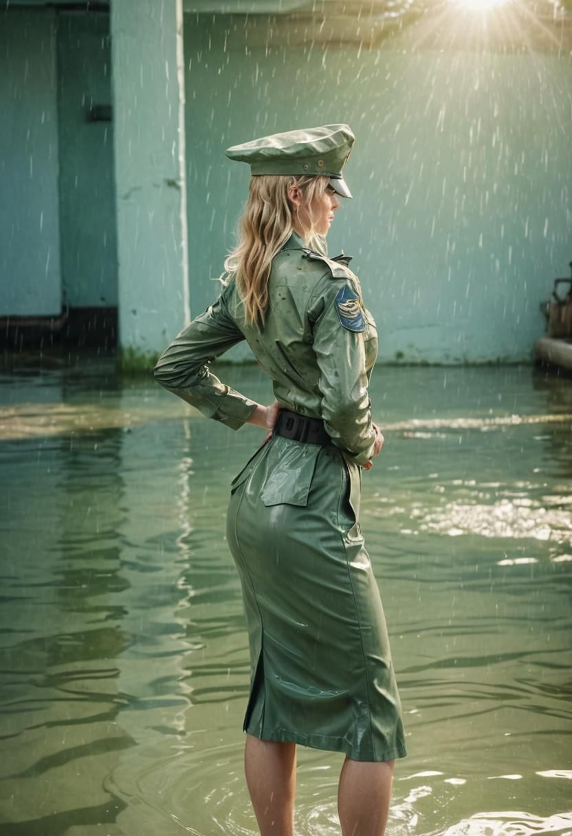 Female Military Officer in Water, Modern Photography