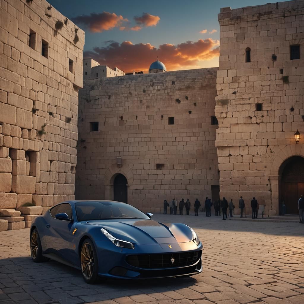 Ferrari-Inspired Car Parked at Western Wall: Concept Art