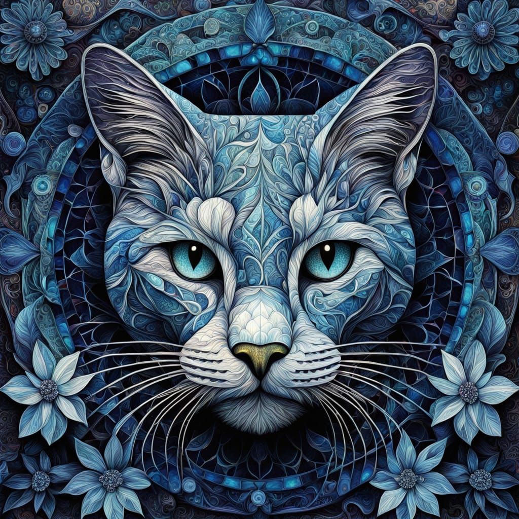 3D textured mixed media collage in moody split complementary colors Surrealism. Close up. Elongated Cats ...  by @Meb