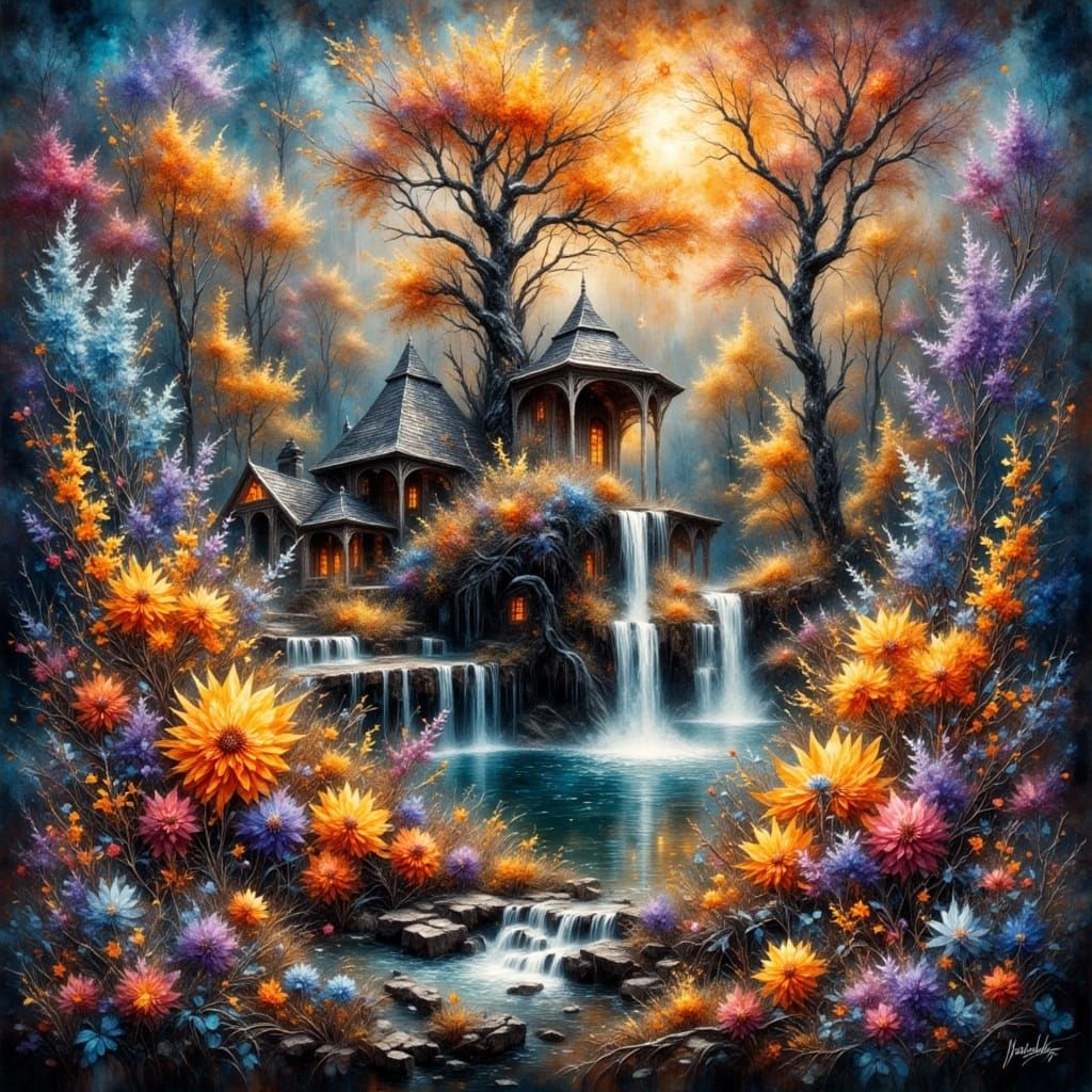 Abstract Watercolor Forest Scene