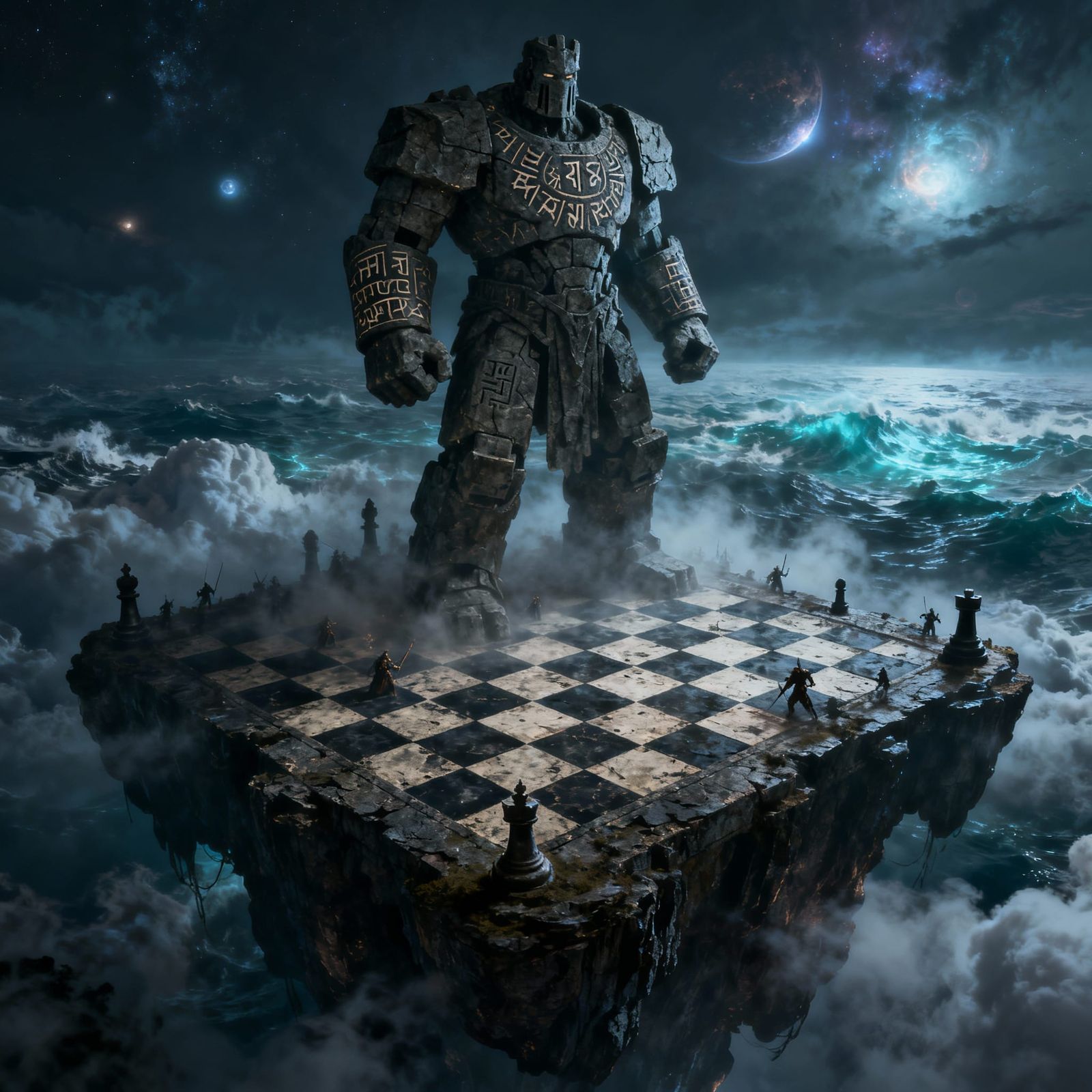 Floating Chess Board Guarded By An Ancient Protector  by @Hyperborean