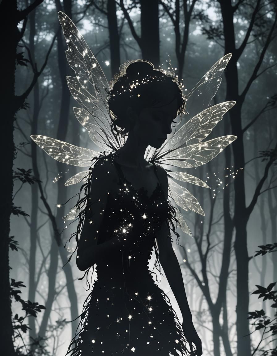 photo of a Silhouette of a fairy filled with a sparkling for...