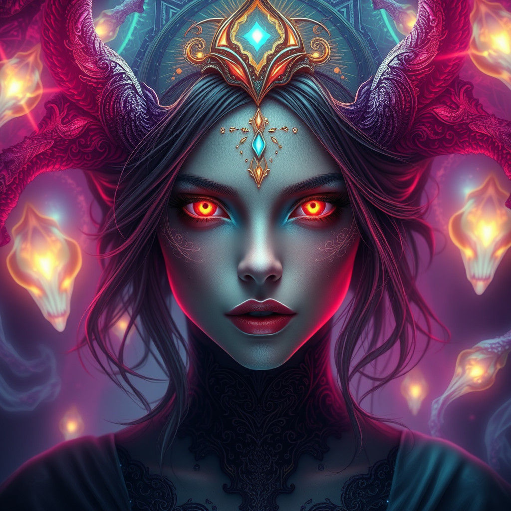 Mystical Woman Portrait with Spectral Aura