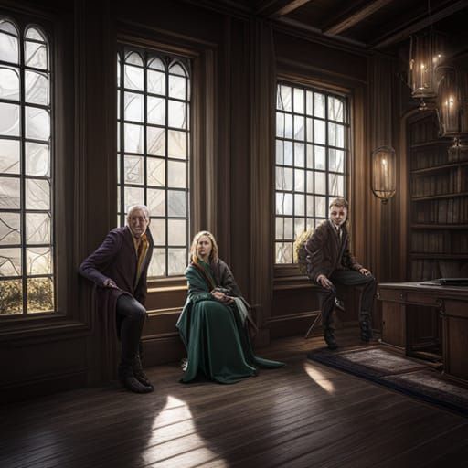 harry potter trio by hogswart window
