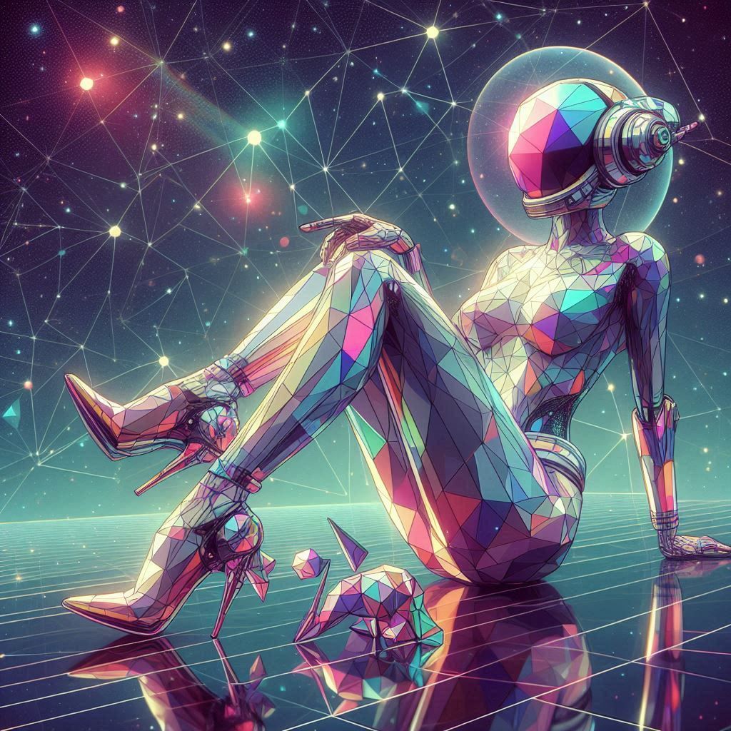 geometric low poly fractal 70s 80s sci-fi art hajime sorayam...