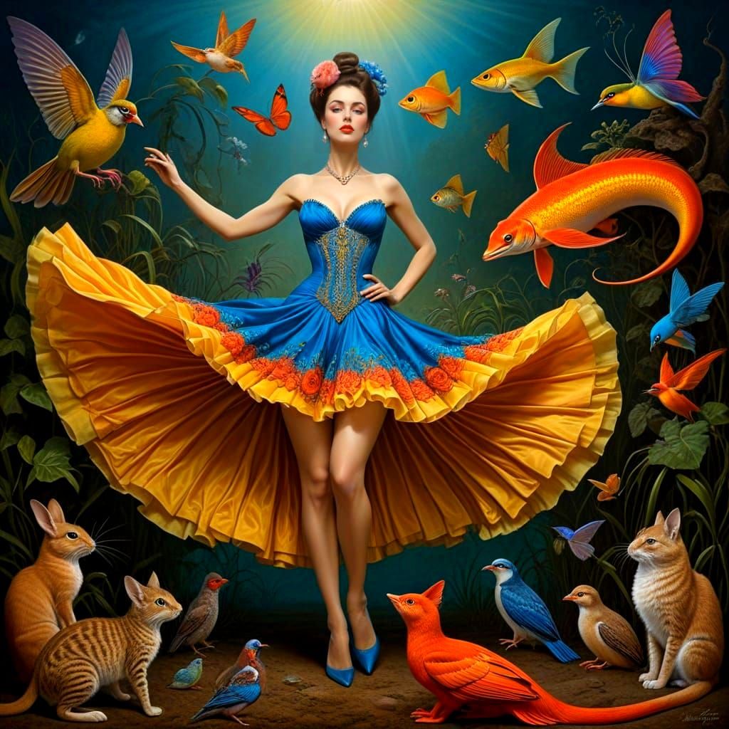 Surrealistic Portrait of a Flamboyant Woman in Whimsical Sur...