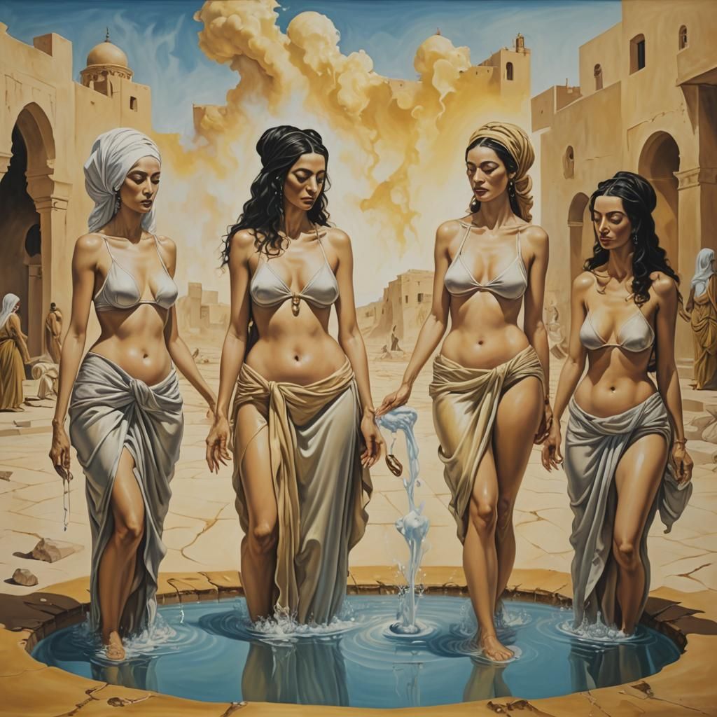 Harem of Slim Women in Surrealist Middle-East Setting
