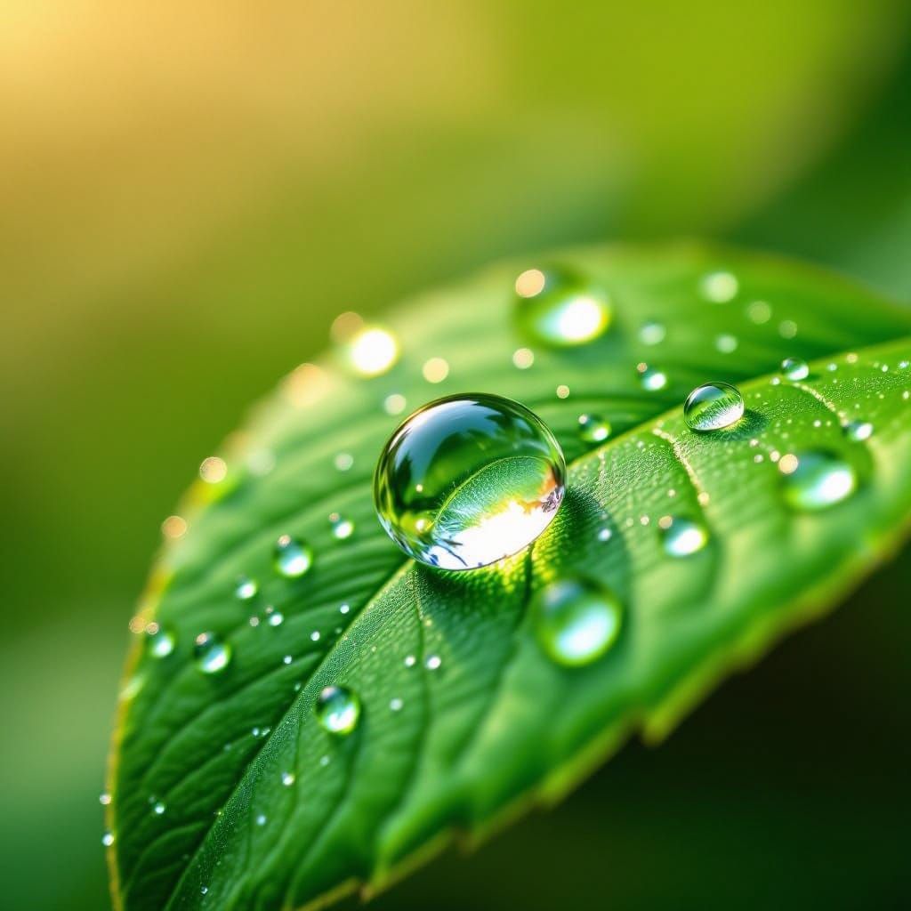 Macro Dewdrop Reflection on Vibrant Green Leaf