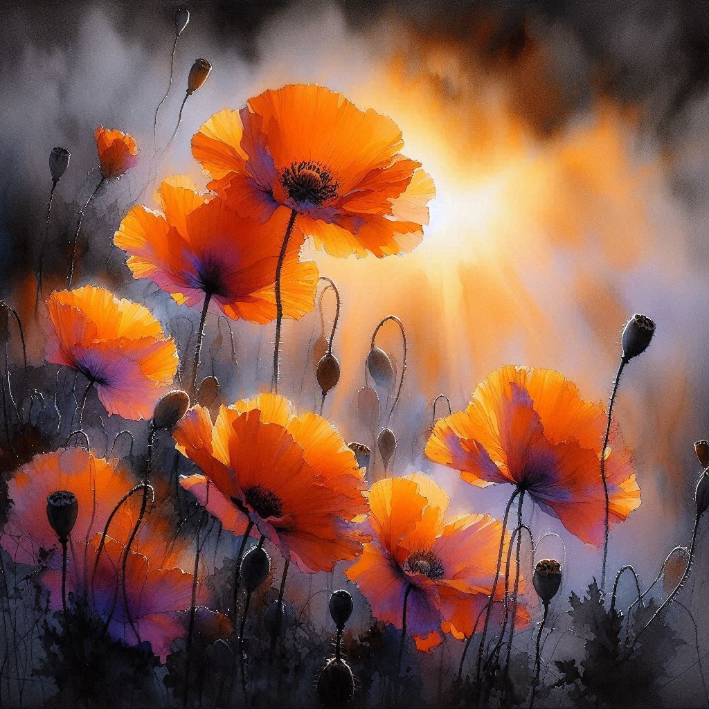 Poppies in Morning Mist