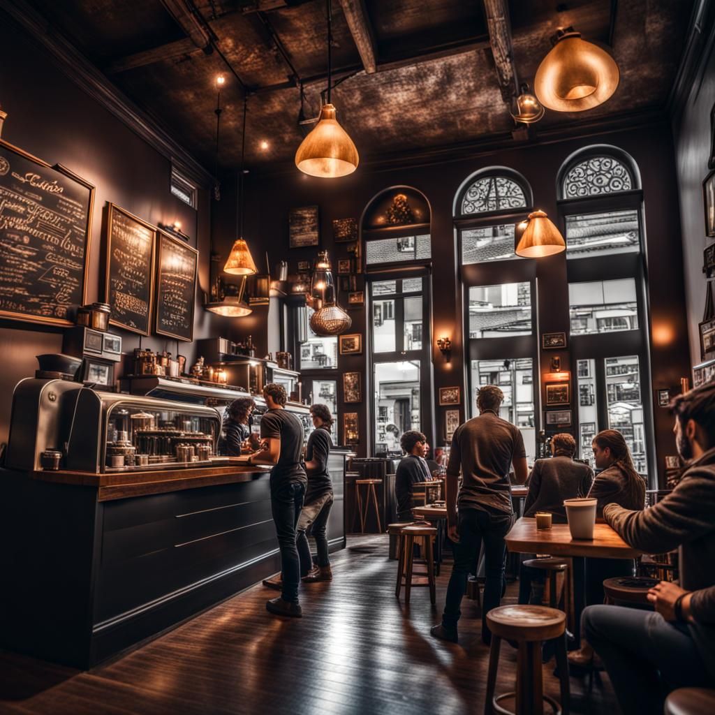 The inside of a coffee shop with people
  by @AquaEye