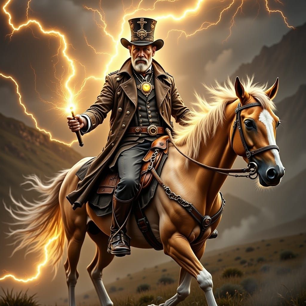  <lora:Raio Flux:1.0> A magical steampunk cavalier 