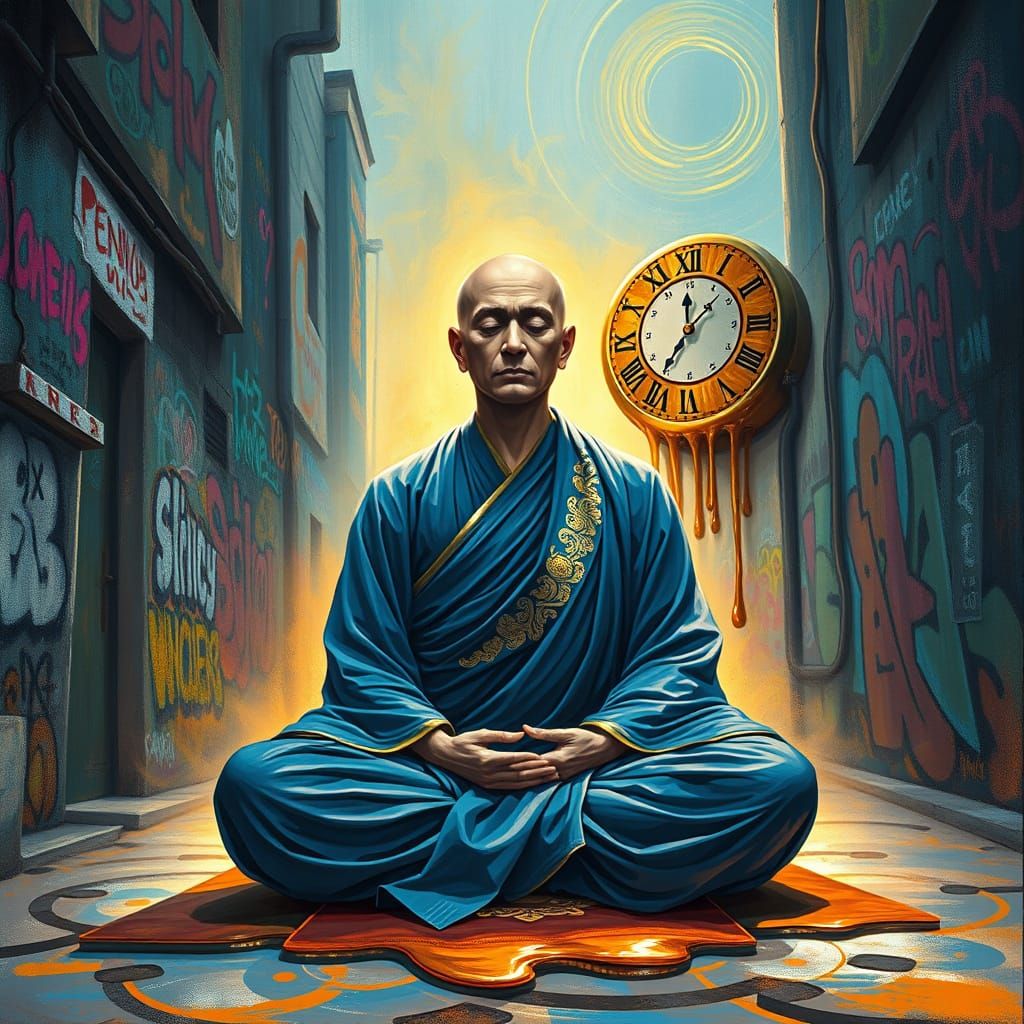 Spiritual Urban Oasis in Vibrant Neo-Expressionist Style