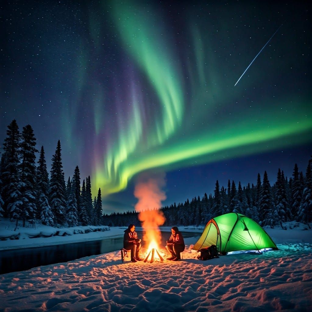 Breathtaking winter camping scene   by @Faea Tuulama