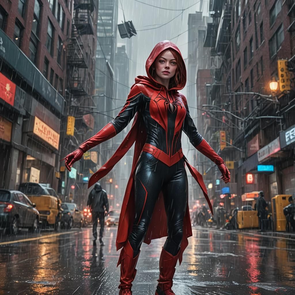 "(((Very Beautiful))) Emma stone as spiderwoman with a Red h...