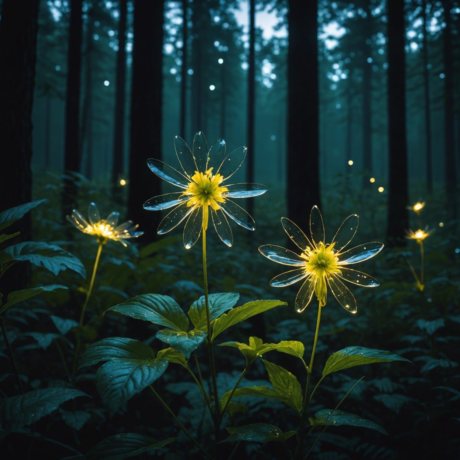 crystal glass fire flowers