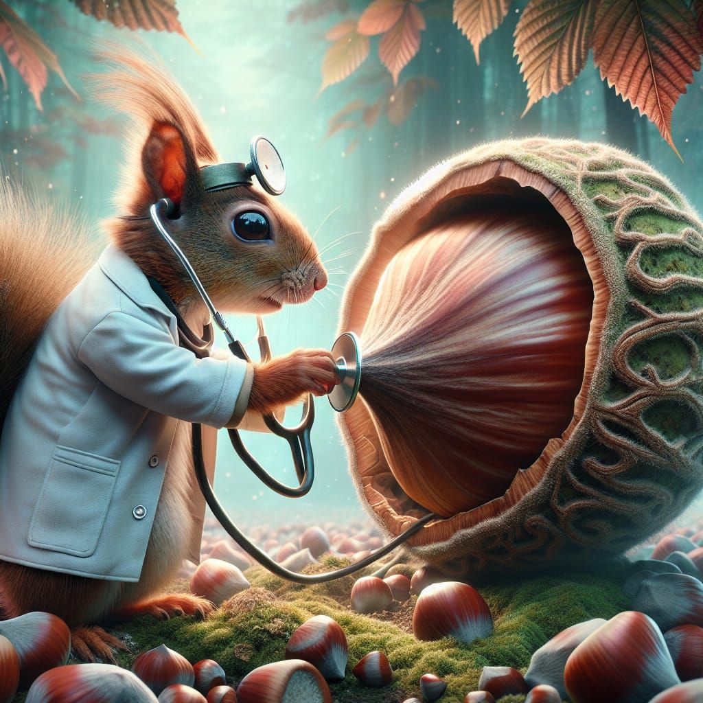 Squirrel Doctor Attends Giant Hazelnut in Matte Painting