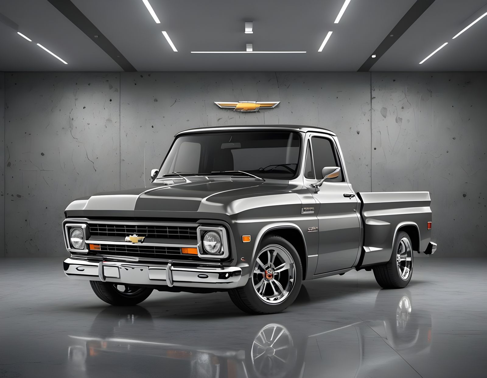 A Chevrolet C10 front view in with a sleek and modern exteri...