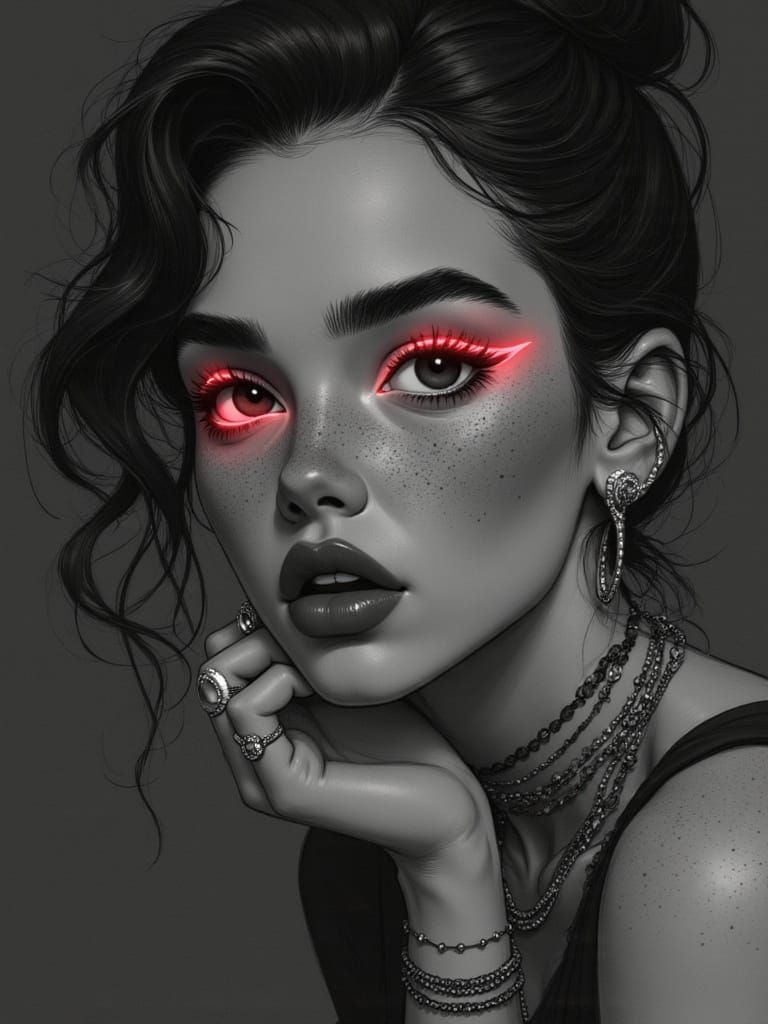 <lora:Adsumus:1.0>This image is a digital illustration of a stylized character, tightly framed, intimate, close up, monochromatic :: A drama...