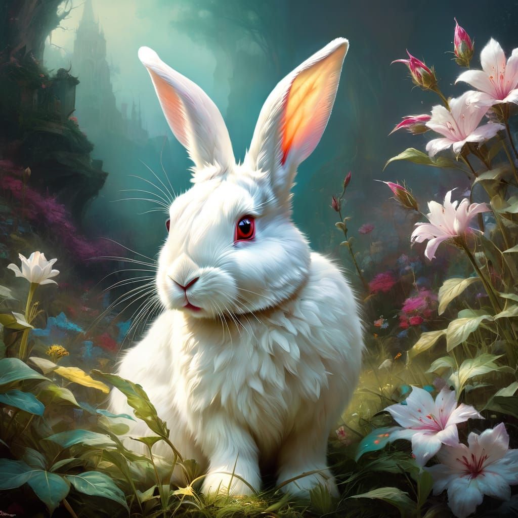 White Bunny Rabbit in springtime
