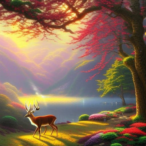 Deer With Cherry Blossoms (Creative Upscale)