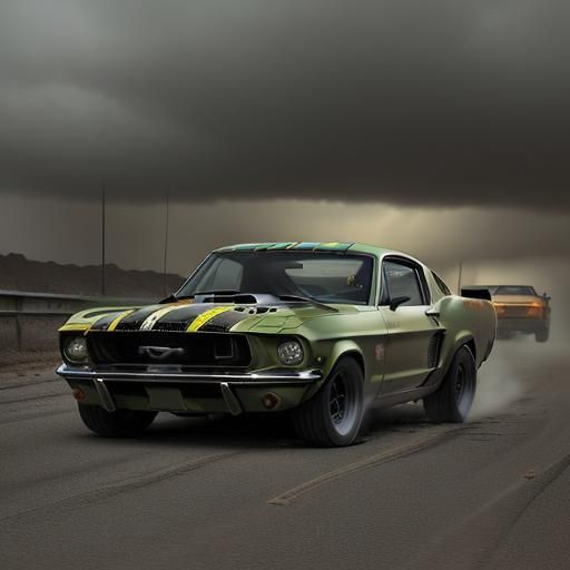 zombie Ford Mustang fastback 1967 racing in hell's freeway - AI ...