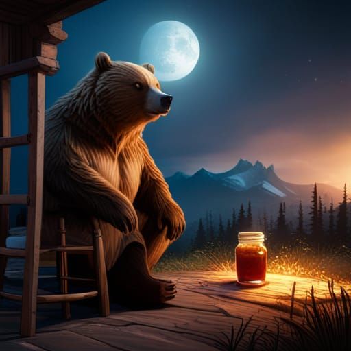 Grizzly Bear and Honey: Detailed Fantasy Art