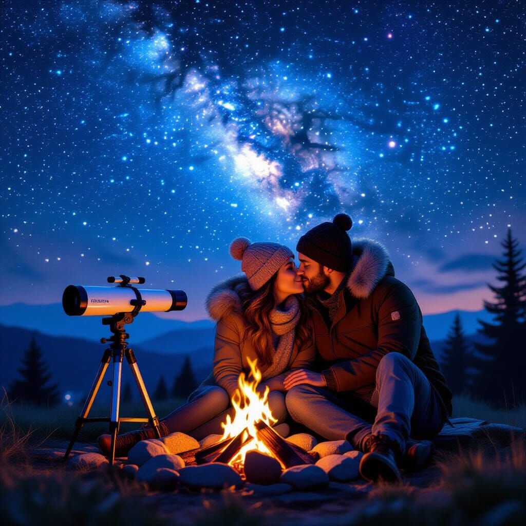Stargazing beside a crackling bonfire  by @Roedebard