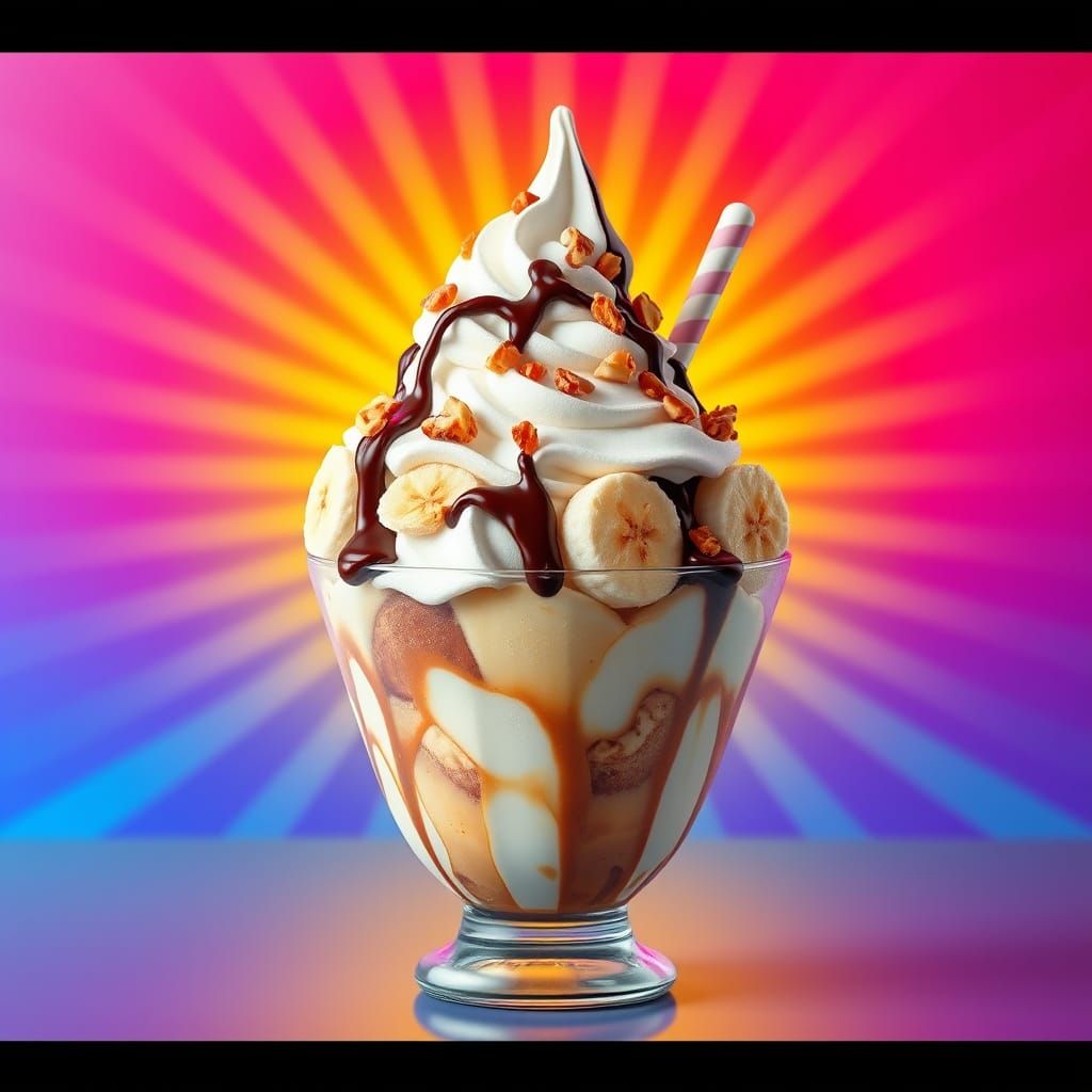 Decadent Banana Split Sundae in 3D Digital Art