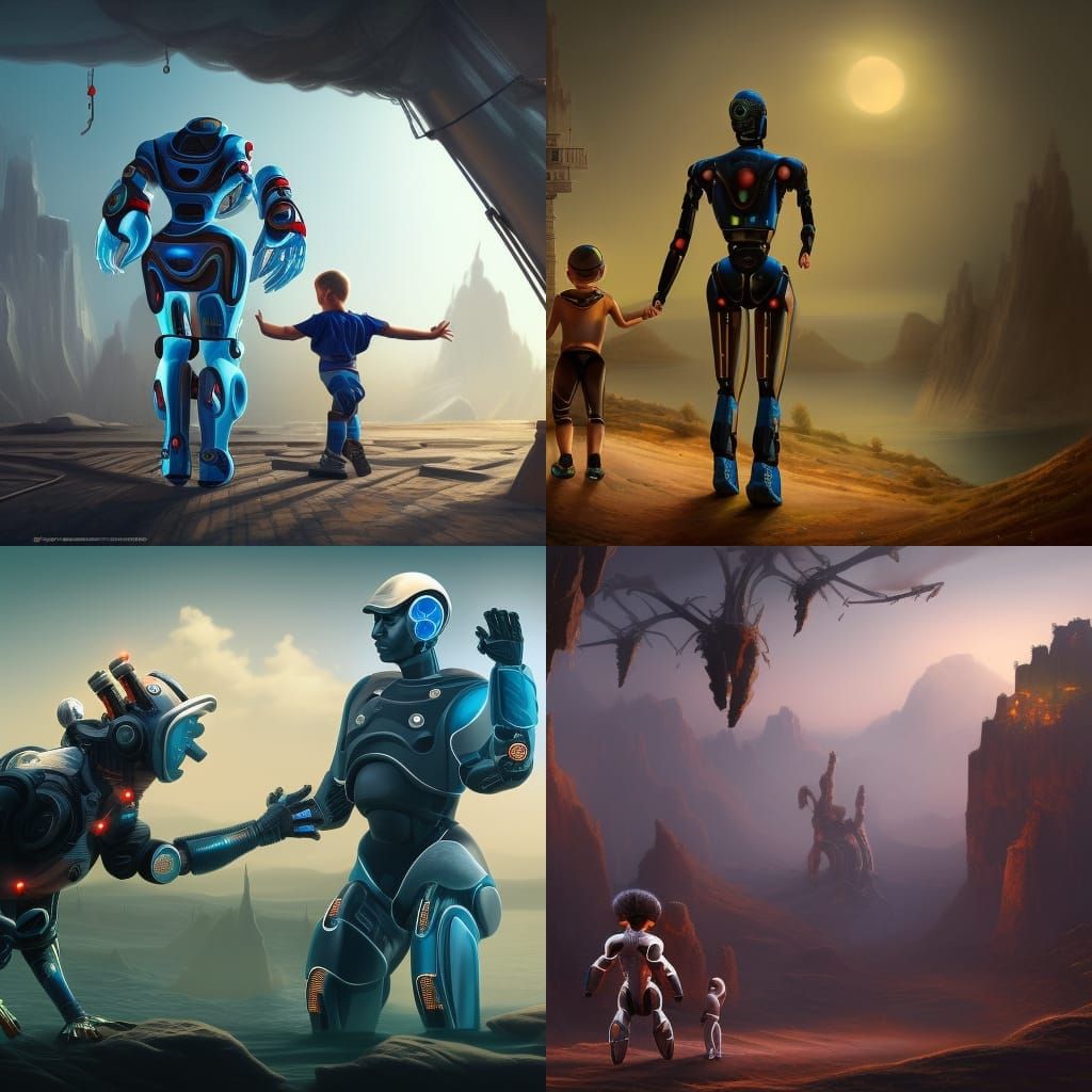 A human robot helping a helpless boy