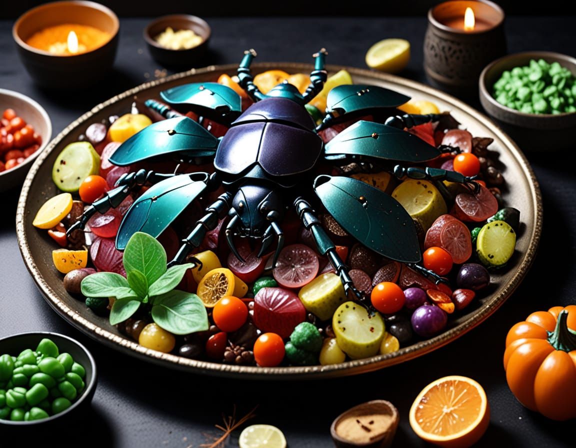 roasted jewel like looking bugs dish from anime delicious in dungeon