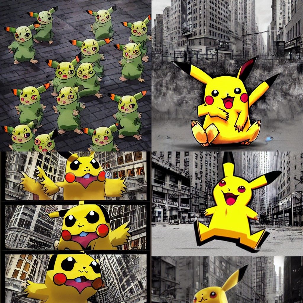 a herd of zombie Pikachu wandering New York City