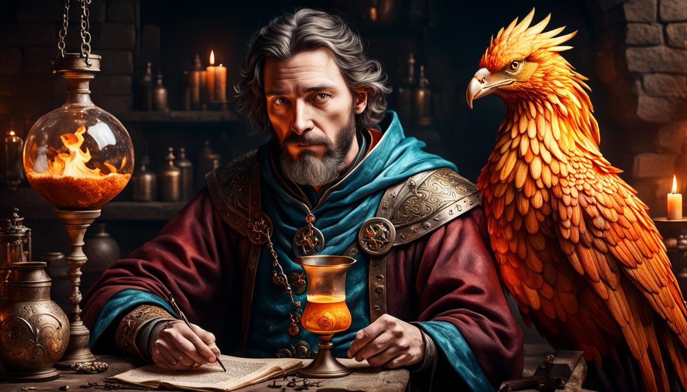 A Phoenix with an alchemist - AI Generated Artwork - NightCafe Creator