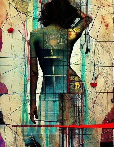 Intricate Textile Art Portrait with Flowers and Constellatio...