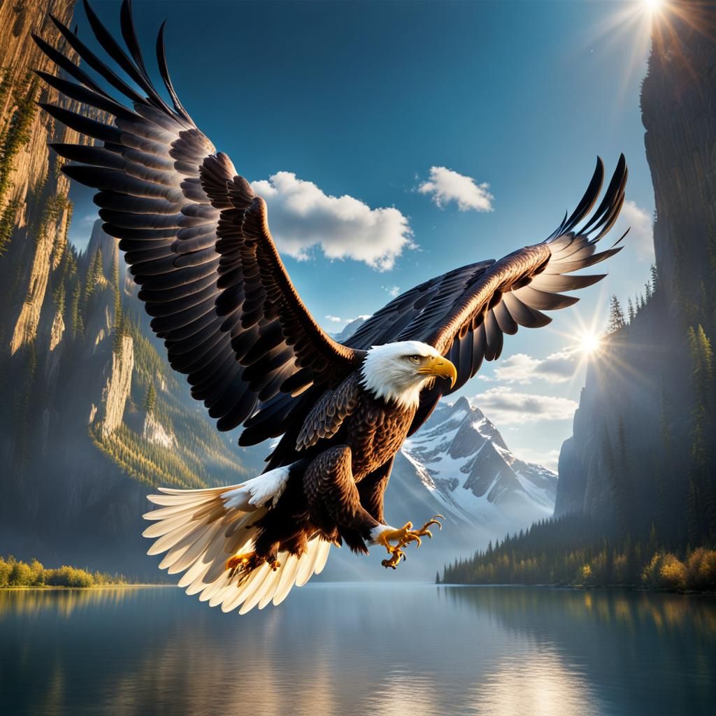 Eagle flying over a lake