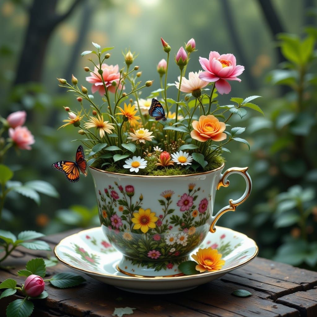 Magical Forest Blooms Inside Teacup