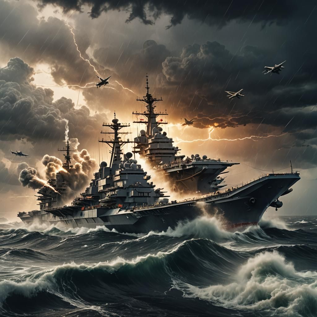 Futuristic Aircraft Carrier at Dawn: Military Concept Art