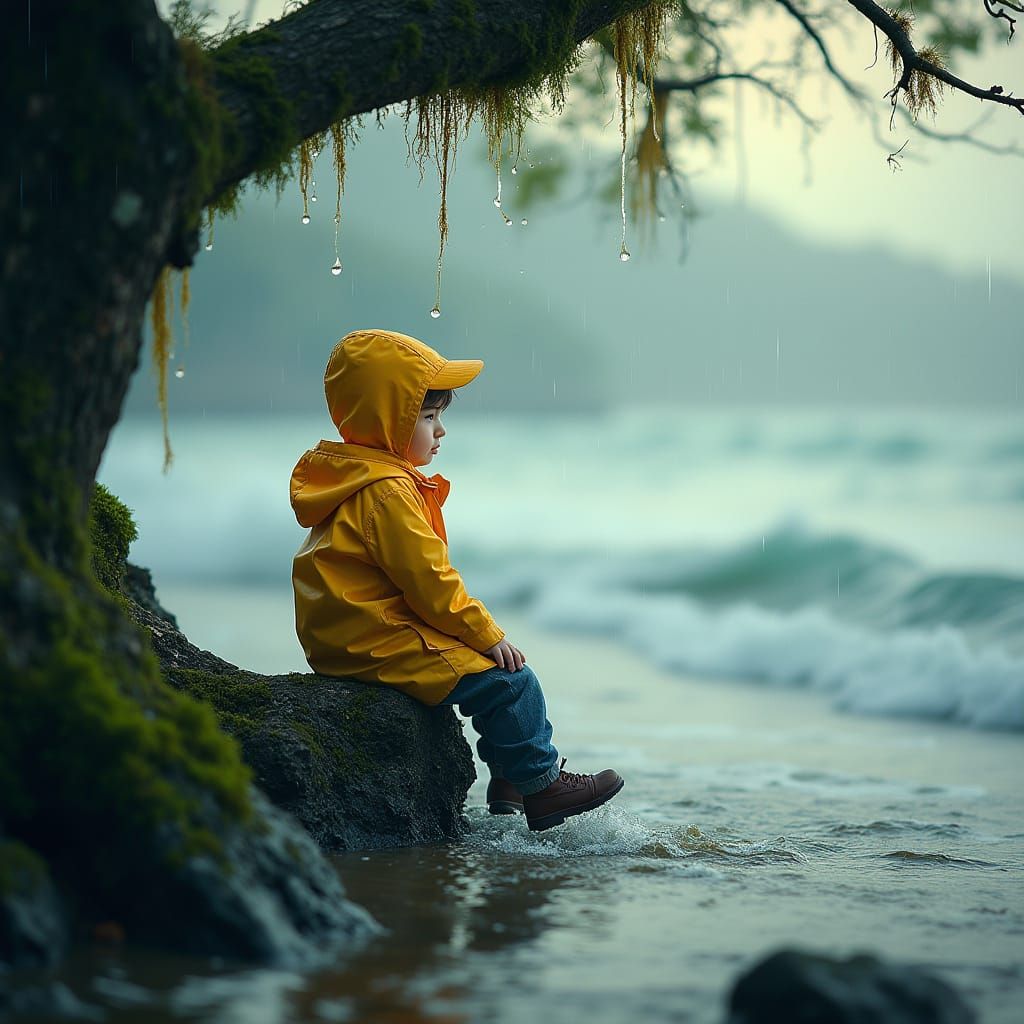Dewy Raindrop by the Sea: A Surreal Scene
