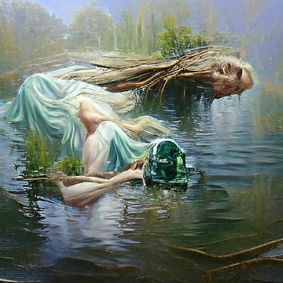 Beautiful drowned maiden in a nature lake