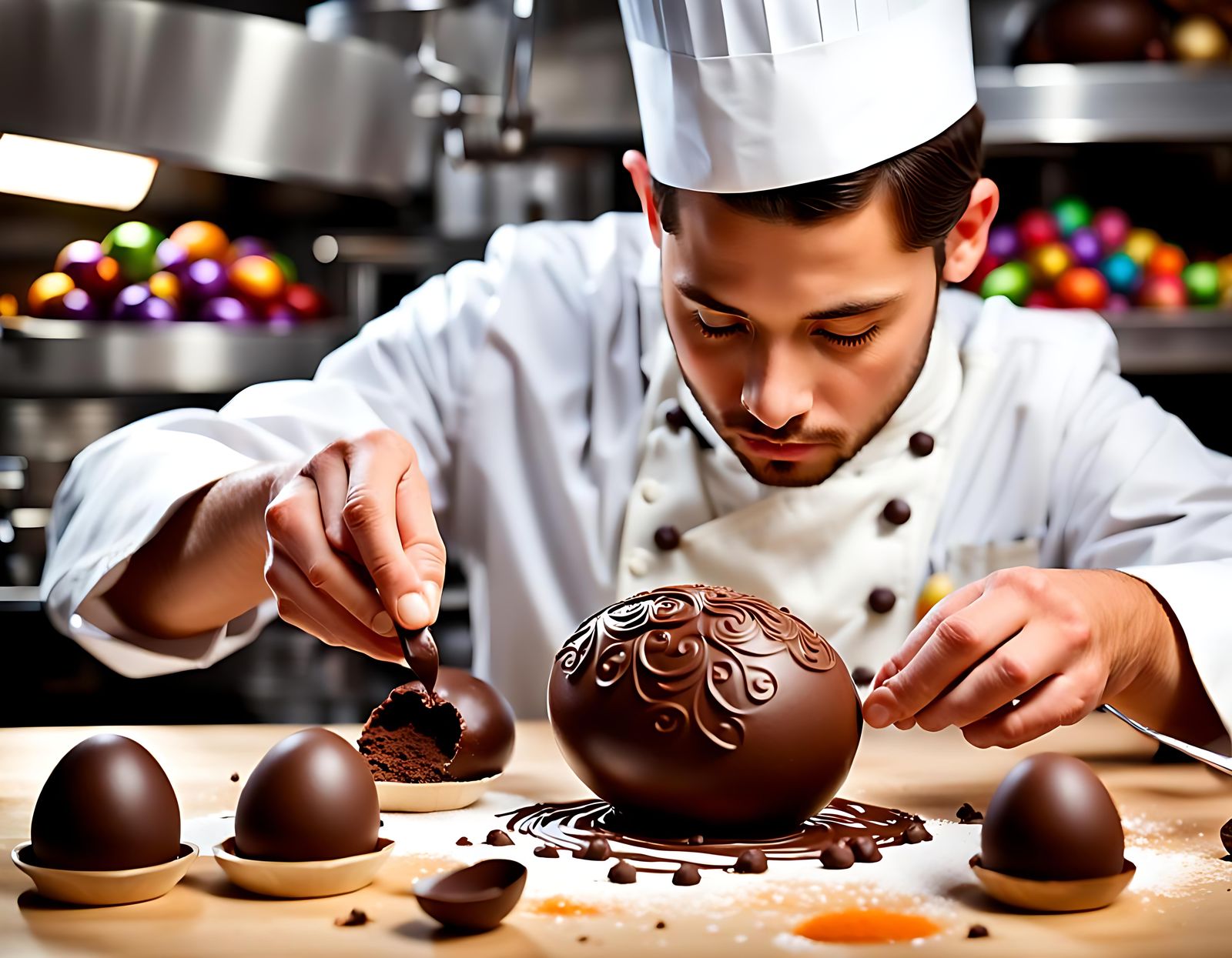 A young chef prepares a delicious chocolate Easter egg.  by @KashmirMan