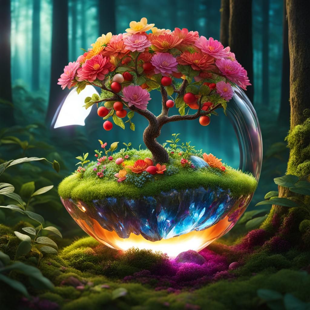 Beautiful Tree grew inside a Sphere emerged from the earth